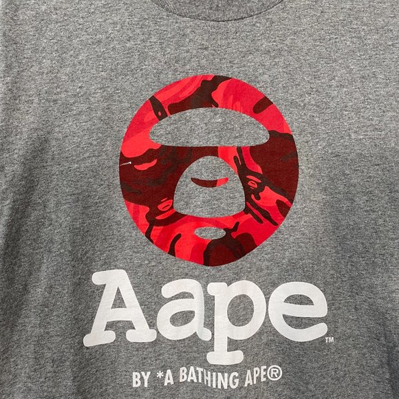Aape head red camo logo longsleeve t shirt gray - Picture 4 of 8
